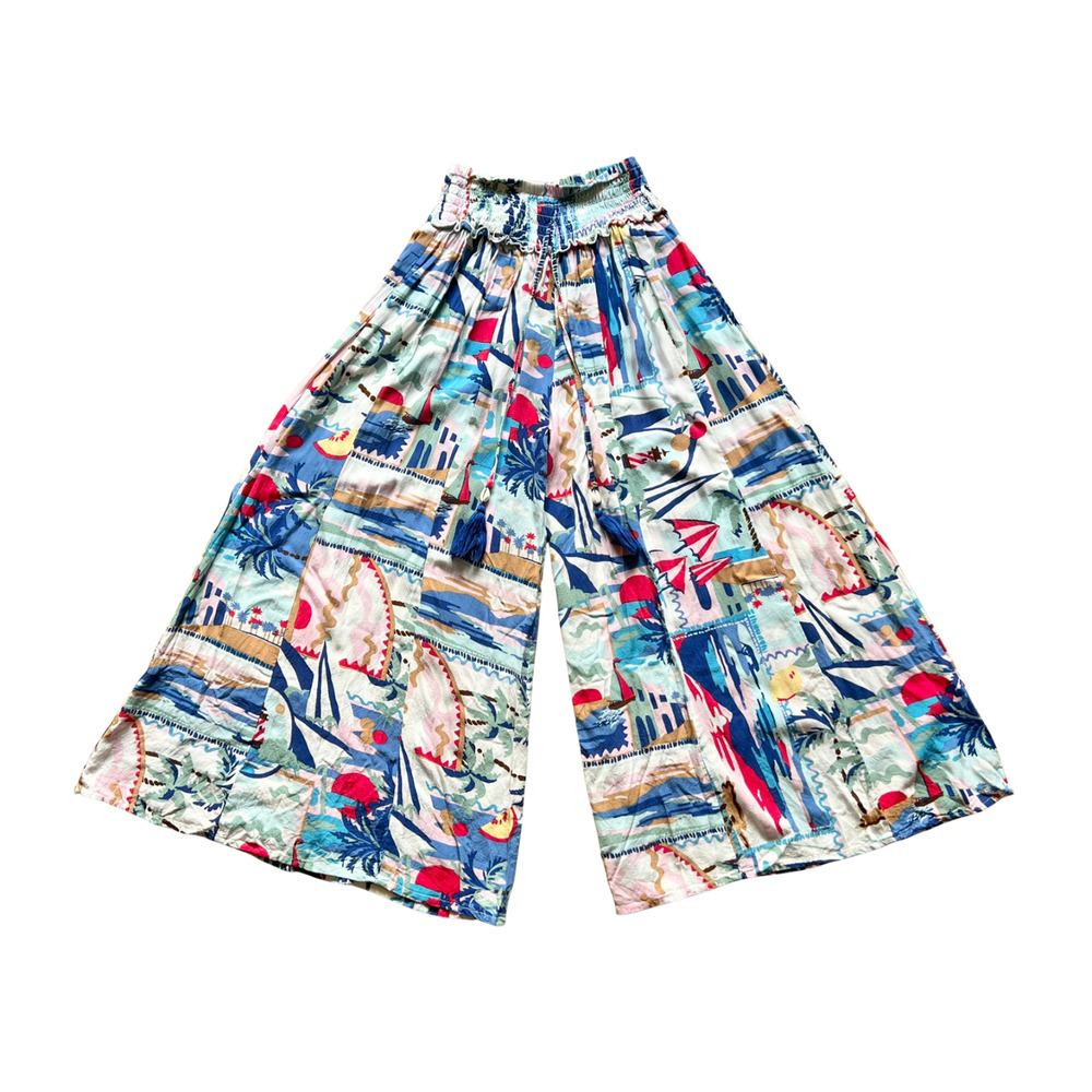 True Destinations Palazzo Pants XS Wide Leg Smocked Resort Beach Nautical Beachy